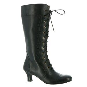 NEW Array Masseys "Vintage" Leather Tall Lace Up Knee-High Boots in Black Sz. 7W